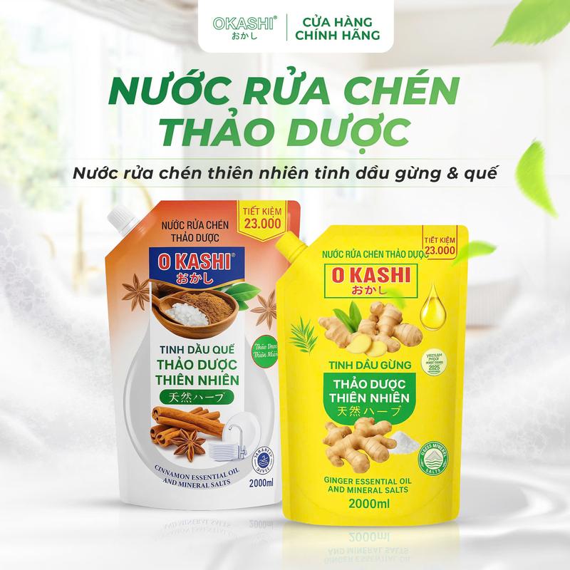 [ MUA 1 TẶNG 1 TỔNG NHẬN 4L ] Túi nước rửa chén 2L thảo dược Tinh Dầu Quế, Gừng & Muối Khoáng Làm Sạch dầu mỡ bám trên bề mặt. An toàn cho da nhạy cảm