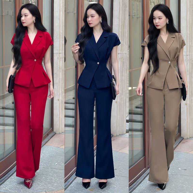  Set vest nữ thiết kế EMME T3228 2 món gồm áo cổ vest tay hến phối cúc kiểu chiết eo mix quần ông pass dáng dài cách điệu - THANH TỰ 