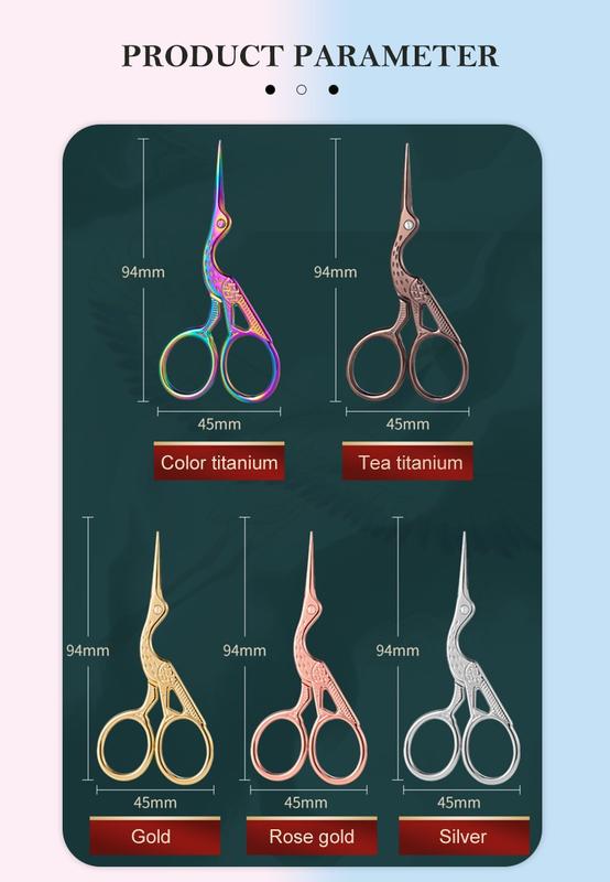 Product Introduction of Scissors Nail Art Manicure Tool Crane Shape Coloful Curved Head Eyebrow Chinese Style KOUDAN 12