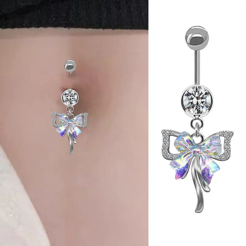 Nhẫn Rốn Nút Bụng Nơ Bướm, Phổ Biến, Dành Cho Phụ Nữ, Đồ Trang Sức Xỏ Lỗ Cơ Thể Bãi Biển, 1 Chiếc 0