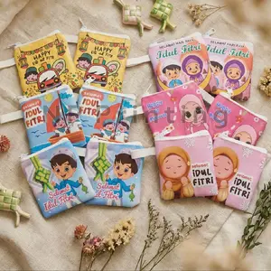 Isi 12pcs Angpau/dompet Lebaran 2026 Gambar Lucu Ukuran 10cm x 10,5cm Pouch Ampau Lebaran Idul Fitri dengan Desain Karakter Lucu dan Motif Idul Fitri