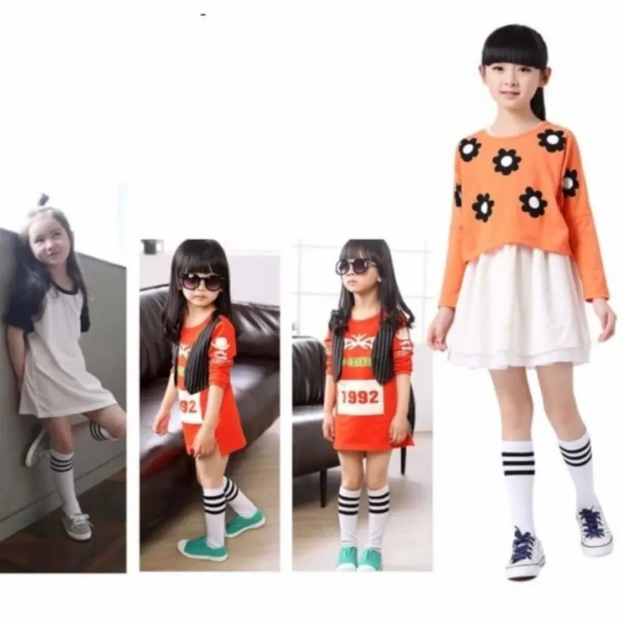Kaos Kaki Anak Perempuan Panjang Selutut Katun Halus Lembut Motif Garis Garis Bahan Cotton Lembut Dan Modis Panjang 35 Cm Usia 4 9 Tahun