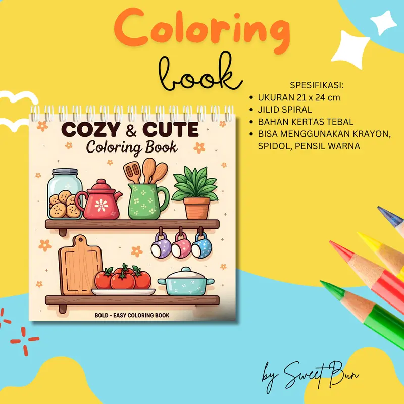 Buku Mewarnai Anak Remaja Dewasa - Cozy Cute Bold and Easy Coloring Book 1