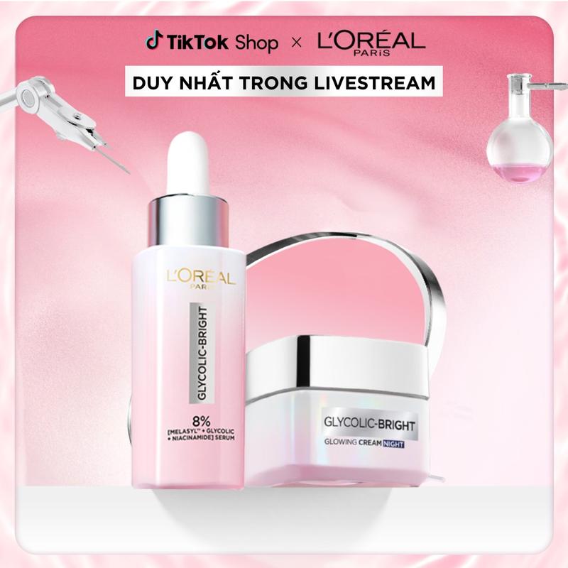 Bộ chăm sóc hỗ trợ dưỡng sáng da mờ thâm nám Serum Glycolic melasyl 8% 30ml & Kem đêm Glycolic Bright 50ml