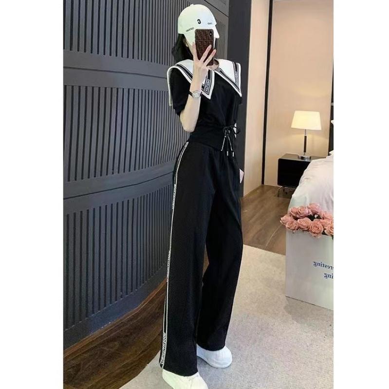 Bộ Đồ Thể Thao, Phong Cách Cổ Điển, Dành Cho Nữ, Bộ Đồ Hai Mảnh, Thời Trang Dáng Rộng Vừa Vặn, ngắn Tay Áo, Quần Ống Rộng, Thích Hợp Cho Mùa Hè 2023, Phong Cách Phương Tây, Trẻ Trung 8