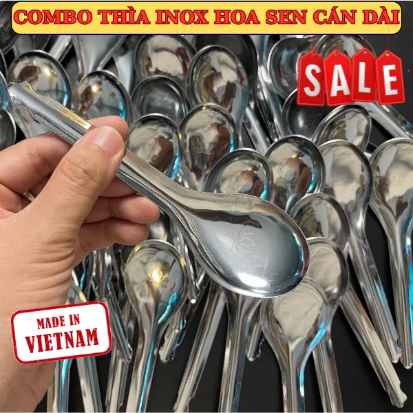 Combo Thìa Muỗng Ăn Cơm Inox Hình Hoa Sen - Cán Dài 16cm Lòng Trơn Chống Xước, Dễ Vệ Sinh