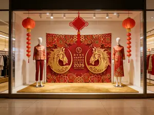 Spring Festival kuda tahun latar belakang kain 2026 merah perayaan tahun baru suasana dekorasi dinding kain perusahaan acara foto gantung kain