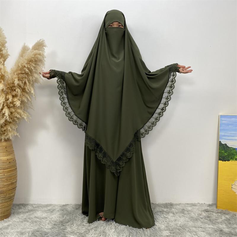 Product Introduction of 6693#  2 Piece Set Set Khimar (Jubah Free Khimar) New Fashion Prayer Muslims Women Lace Party Gift Dress And Khimar 7