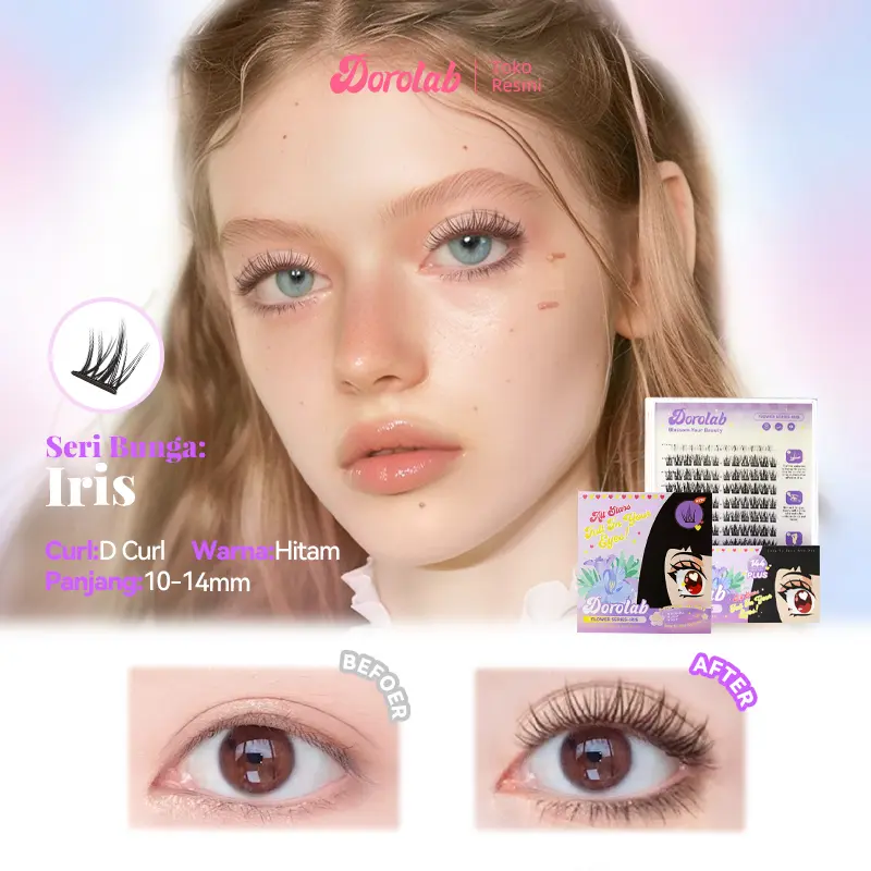 【Pengiriman 24 jam】DOROLAB 【Flower Series】【IRIS】【Tulip】【Hyacinth】Bulu mata palsu pemula bebas lem tidak perlu menggunakan lem bulu mata palsu dapat digunakan kembali Eyelash extension set 1