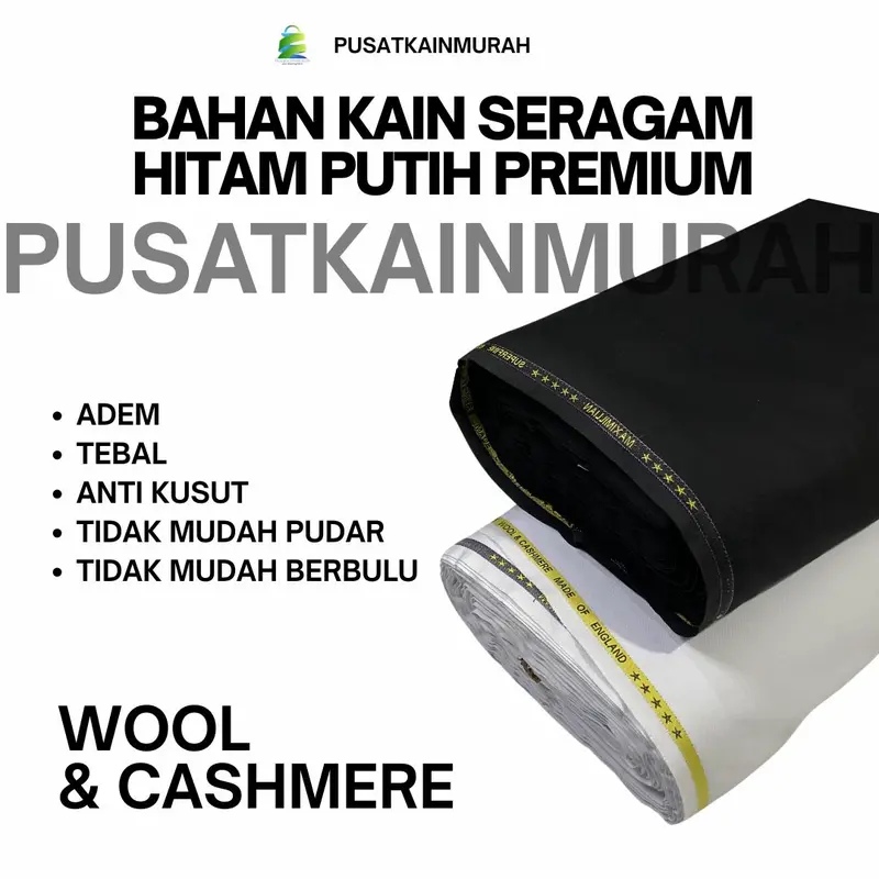 KAIN PUTIH BERSIH DAN HITAM PREMIUM IMPORT DINAS PNS, ASN, PERAWAT, KEDOKTERAN, KAIN LEMBUT, ADEM, NYAMAN DI PAKAI Katun 0