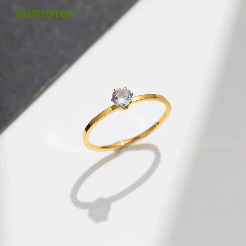 Cincin titanium solitaire wanita yang tidak pudar cocok untuk pakaian sehari-hari 5