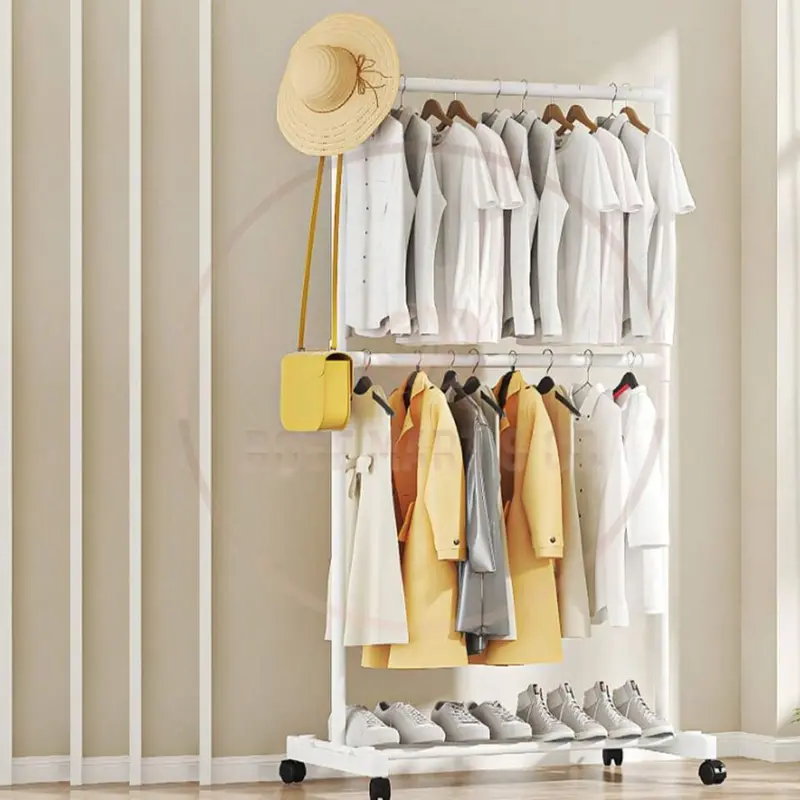 Rak Gantung Baju Besi Stand Hanger 2 Susun/Tingkat 80x180x42cm Putih Pengering Baju 2 Hanger 1