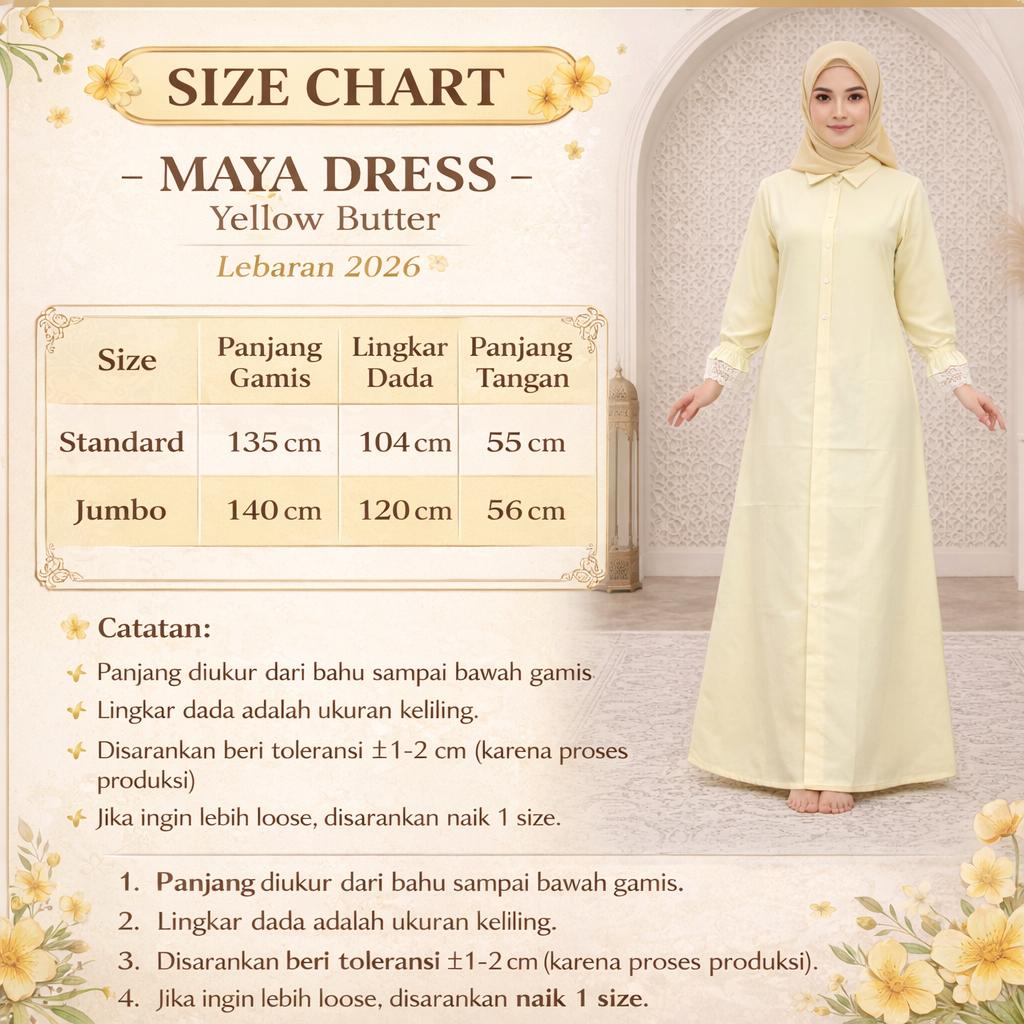 Maya Dress Yellow Butter Lebaran 2026 Bahan Cotton Poplin lengan Panjang Maya Dress Yellow Butter Lebaran 2026 Bahan Cotton Poplin lengan Panjang