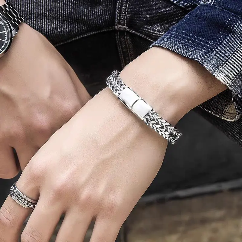 Gelang Titanium Rantai Anyam Anti Karat Anti Luntur - Model Unik (10mm x 5mm x 20cm) Aksesoris Bracelets 2