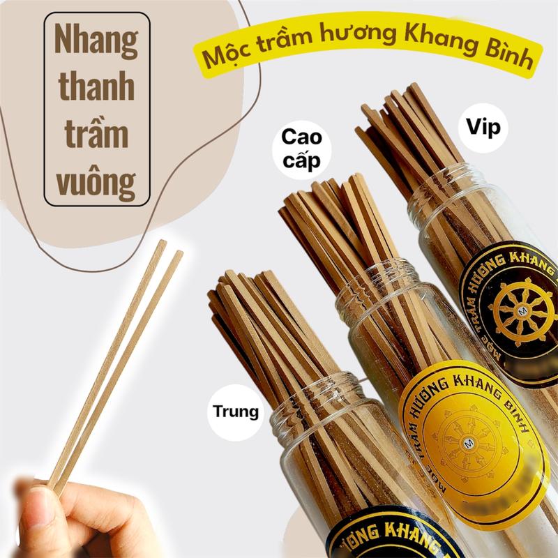  Nhang Thanh Trầm Hương dạng vuông dài 10cm  60 cây hộp cháy 40 - 50 phút  - Trầm sạch tự nhiên  Mùi thơm thanh nhẹ ít khói thanh lọc không khí - Mộc Trầm Hương Khang Bình 