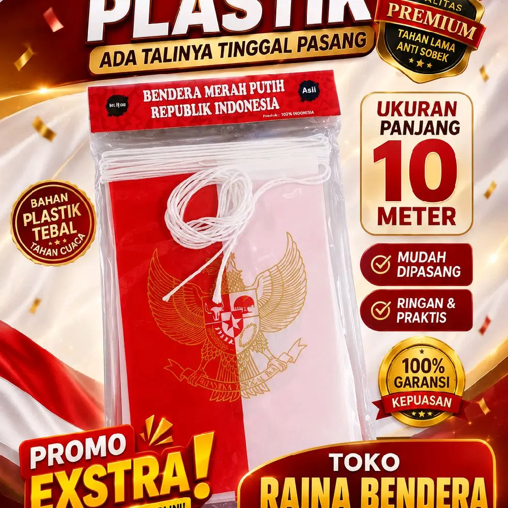 bendera merah putih kotak langsung pakai ada tali nya panjang 10meter