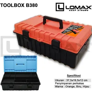 LOMAX Tool Box Kenmaster B380 Kotak Perkakas 38x20x12 cm Bahan Polypropylene Desain Tas Praktis Warna Orange Biru Hijau