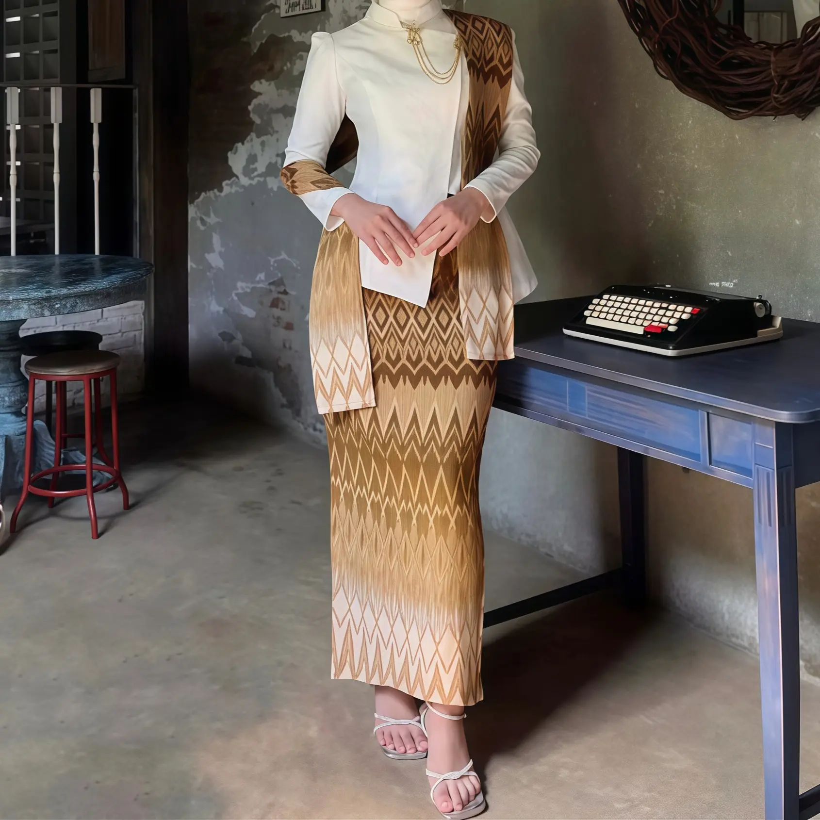 Rok+Selendang Broken White