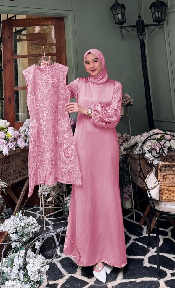 Product Introduction of Gamis Farah / Maxi brukat / Muslim Wanita  Tile  Mutiara  Dress   Karet  Pesta  Mewah  Dalaman  Fit UK L DAN XL Kondangan Coklat Brokat Gaun 10
