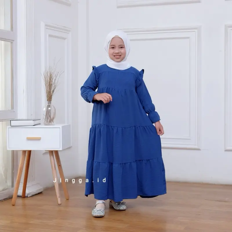 Gamis Anak Crinkle Airflow Kekinian Terbaru Rempel Muter Polos  Baju Muslim Mewah Lebaran