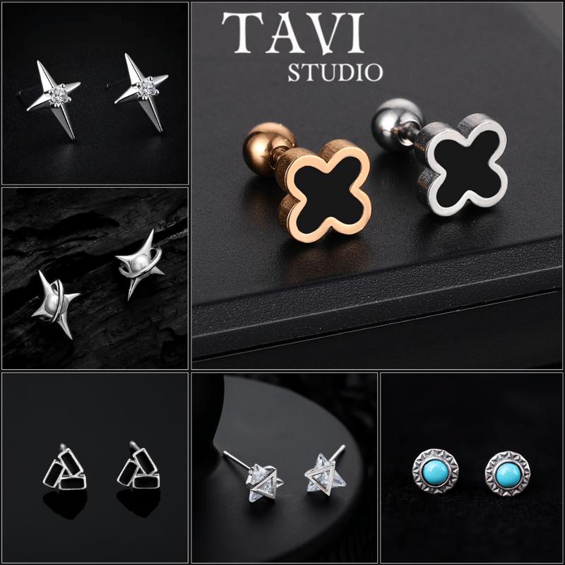  Khuyên tai titan nam nữ unisex - Hoa tai nụ cỏ 4 lá may mắn chuôi xỏ màu bạc không gỉ phong cách Hàn Quốc  1 chiếc  Tavi 