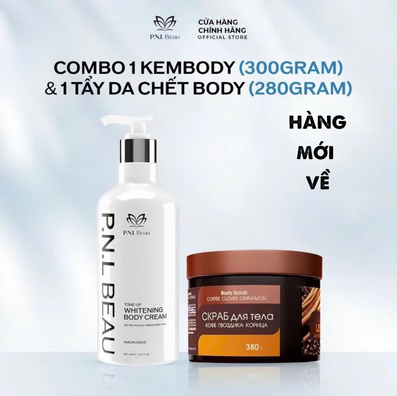 [ NEW ] Combo Kem Body PNL Hỗ Trợ Dưỡng Trắng Hũ 300gram + Tẩy Tế Bào Chết Quế Hồi - PNL Beau VietNam