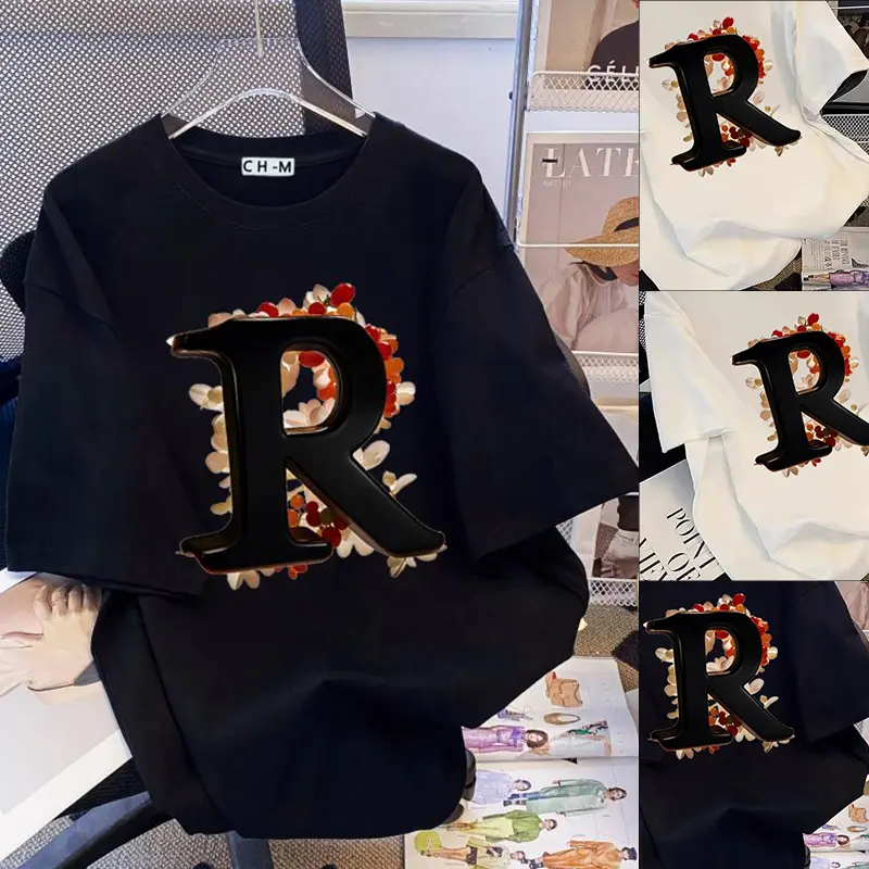 【CHMian mall】T-SHIRT WANITA -Letter R Pattern