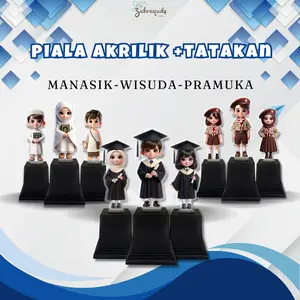 Piala Akrilik Wisuda Anak, Manasik, Pramuka Souvenir Hadiah Tropi Bahan Akrilik Plus Tatakan Variasi Perempuan, Laki-laki, Perempuan Hijab