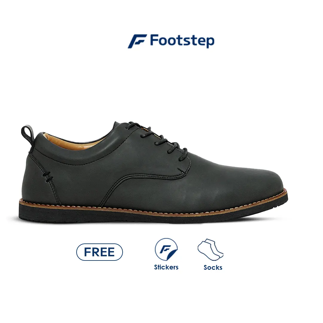 Sepatu Cowok Footstep Alaska Black Casual Shoes Pria Kerja Pantofel Hitam