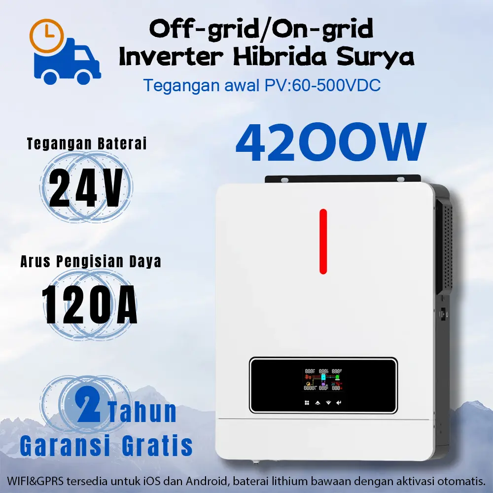 Solstellar 4.2KW 24V Solar Hybrid Inverter 230Vac Pure Sine Wave Inverter Bulit in 120A MPPT Solar Charger Controller PV Input Max 60-500Voc Support Lifepo4 Battery