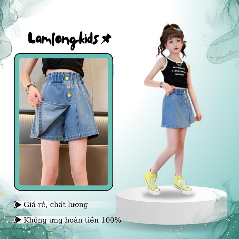 Quần Sooc Jean cho bé, Quần Bò Giả Váy Thiết kế Đính 3 Khuy Màu Xinh Xắn  QV3
