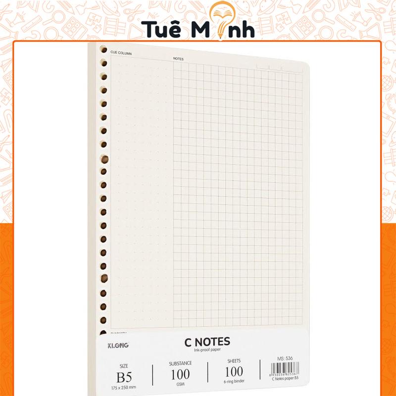 Ruột sổ còng 100 tờ B5 Klong Ms 536 ô caro 6x6mm C Notes cornell giấy refill sổ còng chia ô học tập khoa học