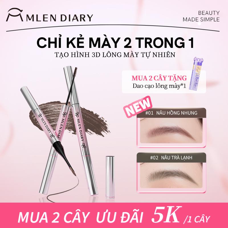 Mlen Diary - Chì kẻ mày 2 trong 1 Bút vặn không cần gọt Đầu cọ nhỏ chuốt mày Tạo hiệu ứng chân mày 3D tự nhiên Chống nước chống lem Dễ lên màu không vón cục Dễ dùng cho người mới bắt đầu