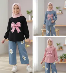 Stelan Anak Perempuan Daisy Ribbon Set - Baju Anak Lengan Panjang & Celana Jeans