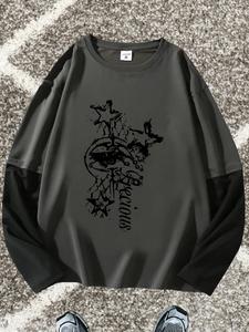 Camiseta gótica holgada de manga larga con estampado de estrella y cuello redondo, estilo urbano de moda, cómoda y moderna, ideal para regalo