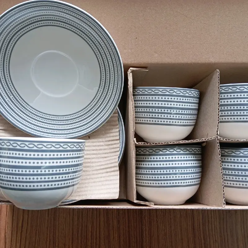 Cangkir Keramik Motif- Set 6pcs + Tatakan Gratis cangkir Teh cangkir Kopi Gelas Tamu Gelas lucu Hampers Set Kado Pasangan Putih Minuman 2