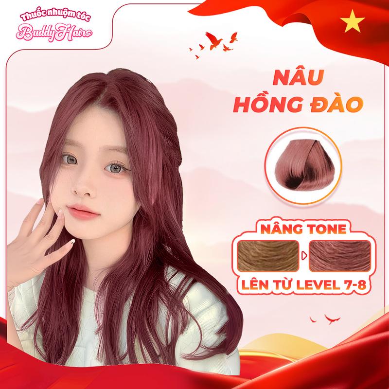 Thuốc nhuộm tóc NÂU HỒNG ĐÀO / NÂU HỒNG không cần dùng tẩy tóc buddyhairs tặng kèm găng tay tiện lợi
