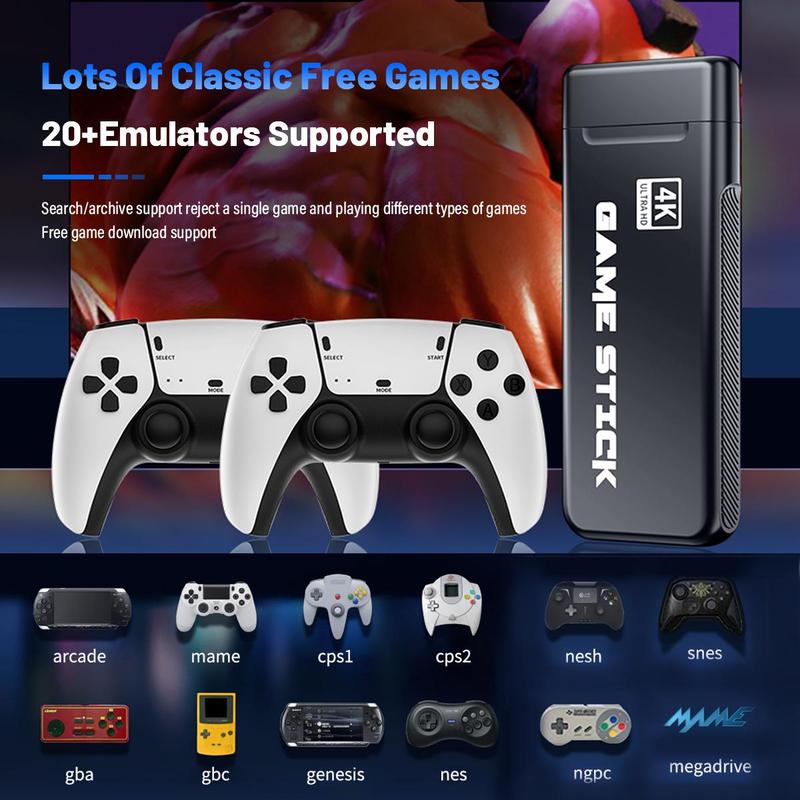 [SG Stock] 4K HD Video Game Console 64G Built-in 20000 +Games Retro handheld Game Stick Wireless Controller Supports MAME/FC/GB/MD/SFC/PS1 Game Kids Gift 2