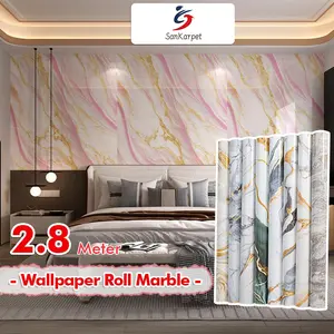 Stiker dinding motif marmer emas tebal 1,2x2,8 meter Wallpaper marmer 2,5 mm untuk dapur, ruang tamu, ruang belajar glossy wall waterproof marble granit kamar tidur tv pvc