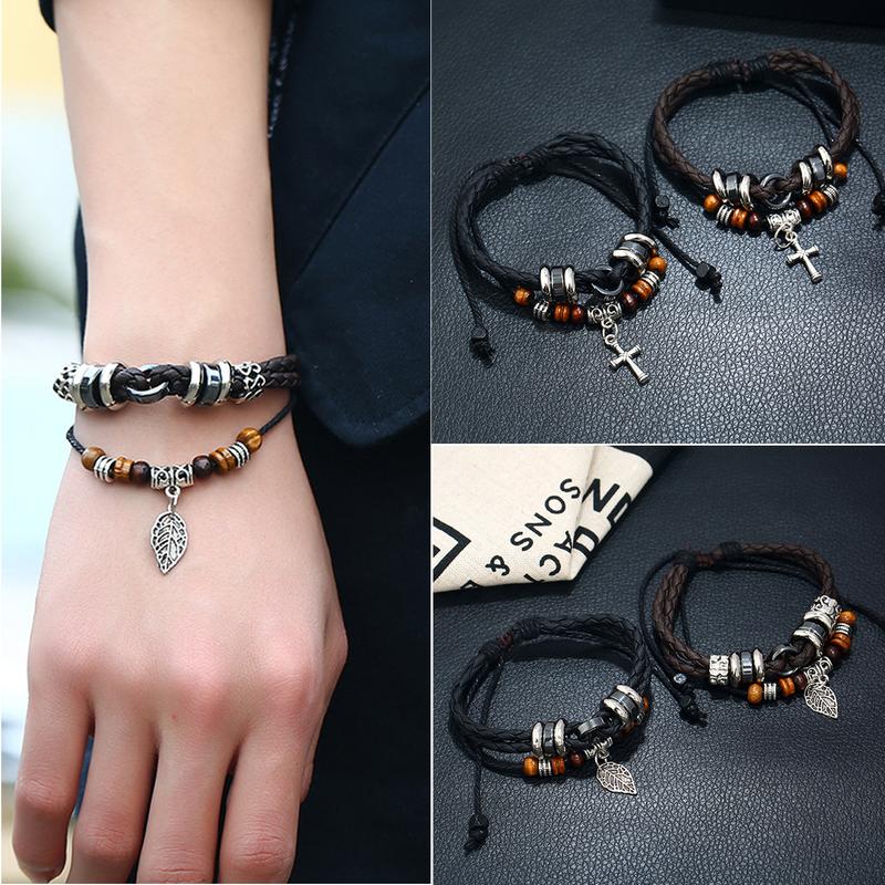 Vòng Tay Da, Chất Liệu Thép Không Gỉ, Dành Cho Nam Và Nữ, Phong Cách Cổ Điển Nhiều Lớp, Dệt Tay, Thích Hợp Cho Học Sinh Và Cặp Đôi, Đồ Trang Sức Cá Nhân