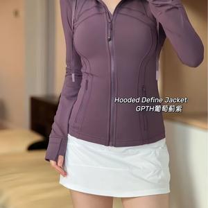 Double-layer hooded yoga top for women, spring/summer blouse, sportswear plaid  shirt