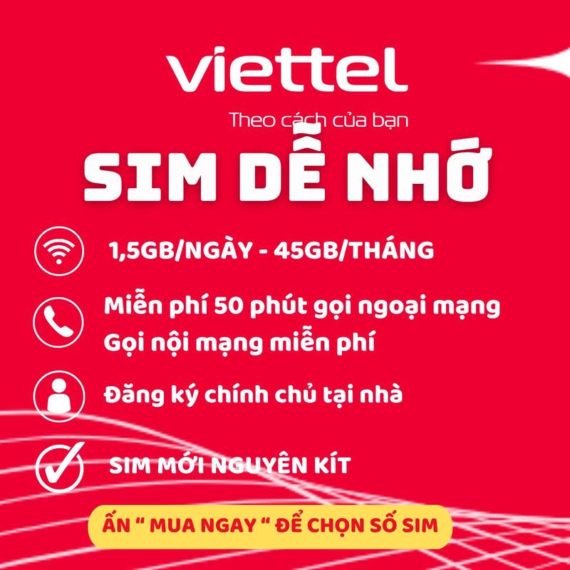 Sim số đẹp Viettel trả sau 45GB data 120k 1 tháng có 50 phút ngoại mạng và nội mạng miễn phí đăng ký chính chủ