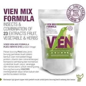 Vien Mix Formula Pakan Pleci Import Original 150 Gram Super Mini Pellet dengan 23 Ekstrak Buah Sayur dan Herbal Alami untuk Burung Bernyanyi