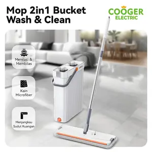COOGER Electric Alat Pel Lantai Datar Ember Sekat Dual Bucket Mop Dengan Wiper Membersihkan dan Mencuci Otomatis