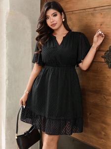 Vestido corto de verano para mujer talla grande Celure, elegante y entallado, escote en V, cintura ceñida, línea A, sin cinturón incluido