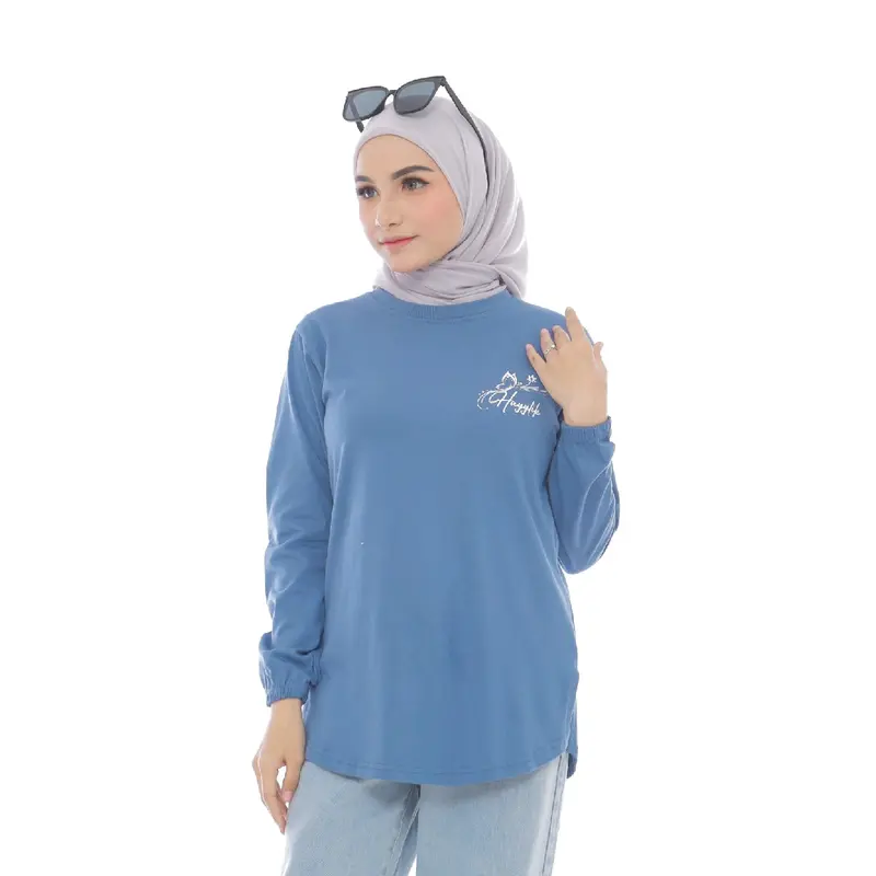 Atasan Wanita Jaya Fashion Top Lengan Kerut Katun Combed Warna Baru - Kaos Panjang Oval Model Hayylik Tanpa Ban Pinggang - Polos, Muslim, Sablon Oversize Basic 6