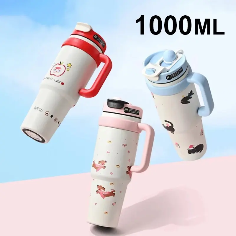 Cốc Giữ Nhiệt, Chất Liệu Rơm, Dung Tích Lớn 1L, Cốc Nước, Thích Hợp Cho Bé Gái, Giá Trị Cao, Cốc Đá, Phong Cách Mới, Cốc Bảo Quản Lạnh, Có Tay Cầm, Được Làm Bằng Chất Liệu 316