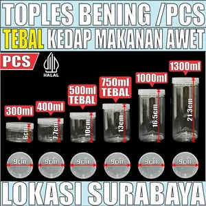 Toples Tebal 300ml 400ml 500ml 750ml 1000ml 1300ml Plastik n Seal Jar Silinder Bening Pet Pcs SDA
