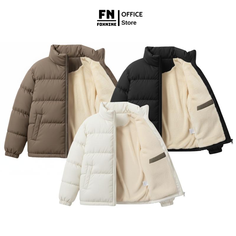 FOXNINE Áo Khoác Phao Lót Lông Cừu Cao Cấp Form Suông Chống Rét Giữ Ấm Cho Nam Nữ UNISEX Menswear Jacket Bông 3 màu 
