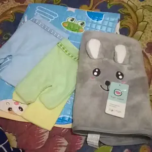 PAKET HEMAT HANDUK, PERLAK PLUS WASHLAP TANGAN BAYI Baru lahir Cewek Cowok